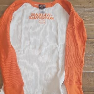 Harley-Davidson Orange and White Long Sleeve Tee
